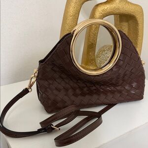 Aldo Brown Woven Shoulder Bag with Gold Handle